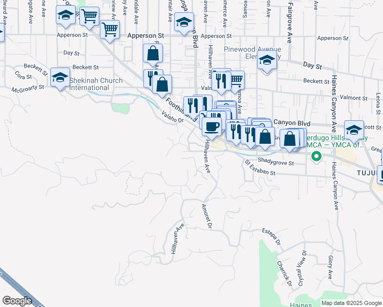 map of restaurants, bars, coffee shops, grocery stores, and more near 7290 Saint Estaban Street in Los Angeles