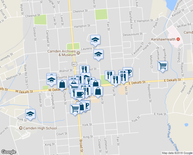 map of restaurants, bars, coffee shops, grocery stores, and more near 1111 Lyttleton Street in Camden