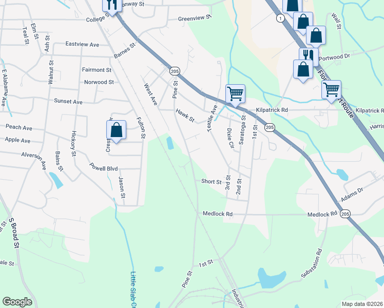 map of restaurants, bars, coffee shops, grocery stores, and more near 101 Magnolia Avenue in Albertville