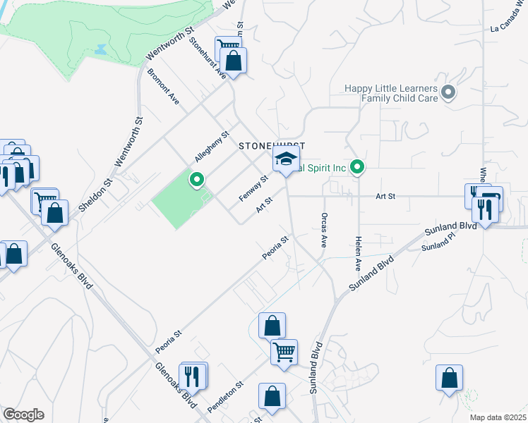 map of restaurants, bars, coffee shops, grocery stores, and more near 11000 Art Street in Los Angeles