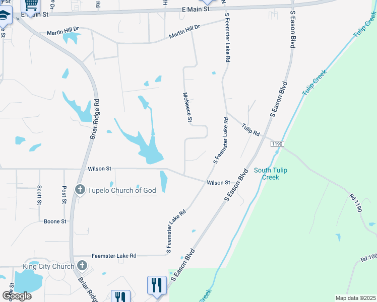 map of restaurants, bars, coffee shops, grocery stores, and more near 876 McNeece Street in Tupelo