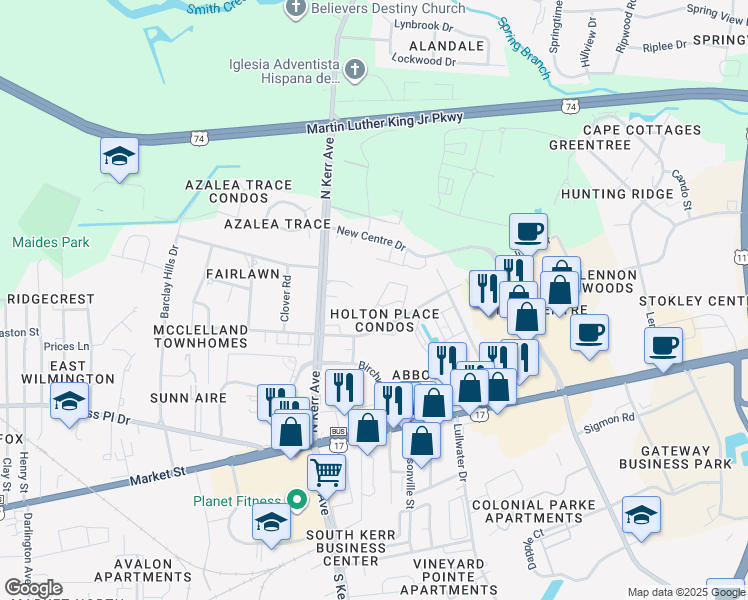 map of restaurants, bars, coffee shops, grocery stores, and more near 4609 McClelland Drive in Wilmington