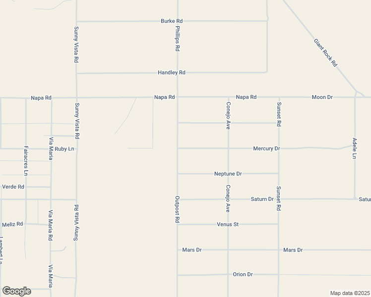 map of restaurants, bars, coffee shops, grocery stores, and more near 61330 Mercury Drive in Joshua Tree