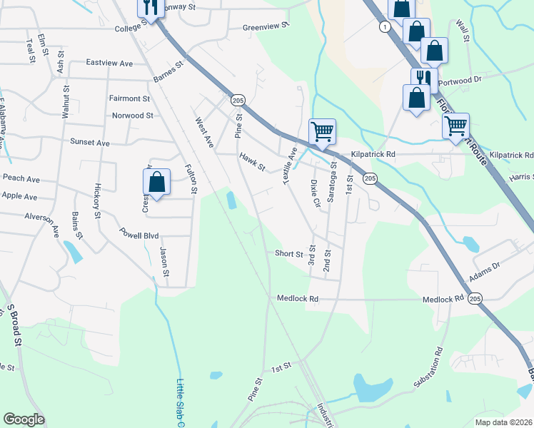 map of restaurants, bars, coffee shops, grocery stores, and more near 101 Magnolia Avenue in Albertville