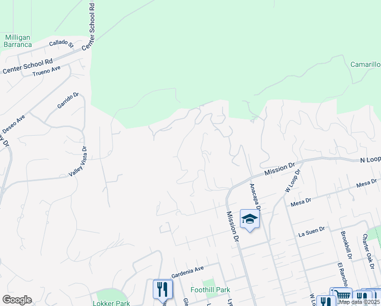 map of restaurants, bars, coffee shops, grocery stores, and more near 650 West Highland Drive in Camarillo