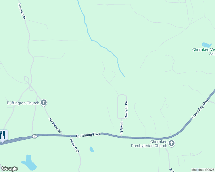 map of restaurants, bars, coffee shops, grocery stores, and more near 275 Shady Trail in Canton