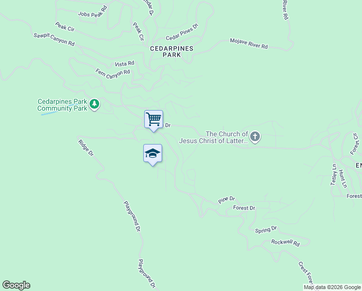 map of restaurants, bars, coffee shops, grocery stores, and more near 307 Fir Street in Crestline