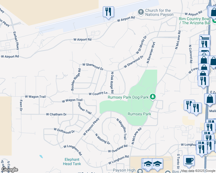 map of restaurants, bars, coffee shops, grocery stores, and more near 820 Eagle Ridge Circle in Payson