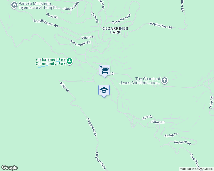 map of restaurants, bars, coffee shops, grocery stores, and more near 305 Big Deer Road in Crestline