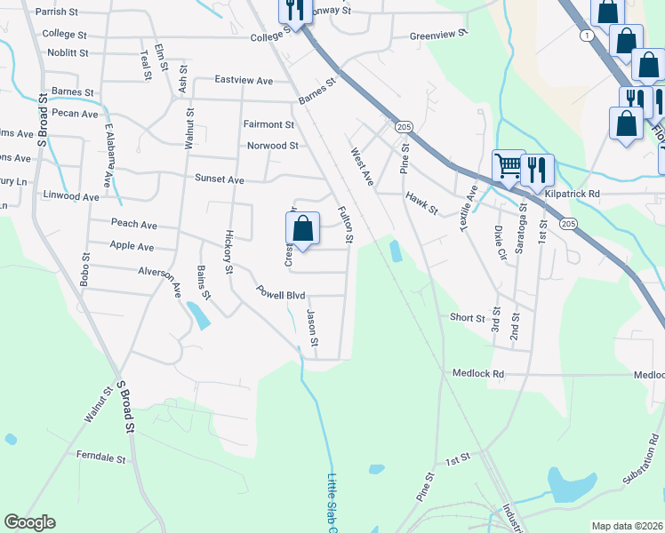map of restaurants, bars, coffee shops, grocery stores, and more near 616 Preston Avenue in Albertville
