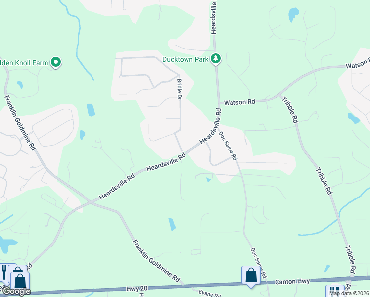 map of restaurants, bars, coffee shops, grocery stores, and more near 5510 Mulberry Drive in Cumming