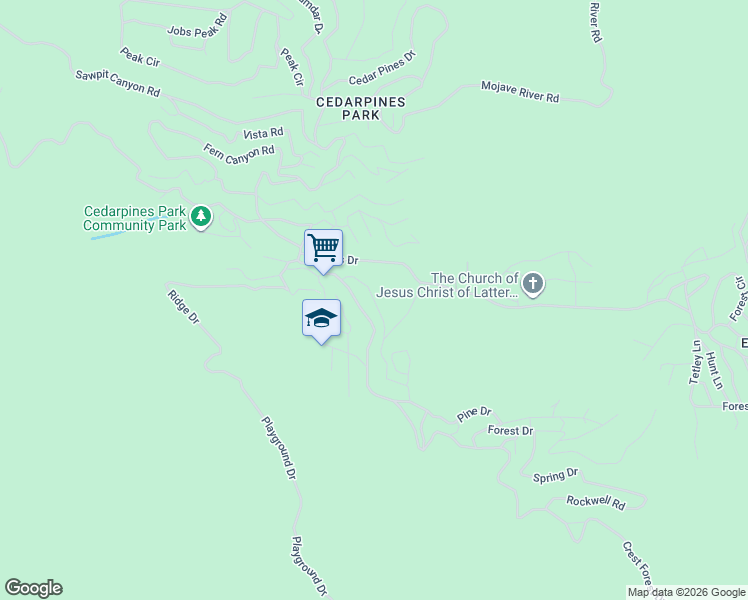 map of restaurants, bars, coffee shops, grocery stores, and more near 307 Fir Street in Crestline