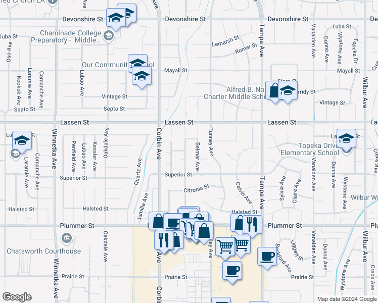 map of restaurants, bars, coffee shops, grocery stores, and more near 9756 Melvin Avenue in Los Angeles