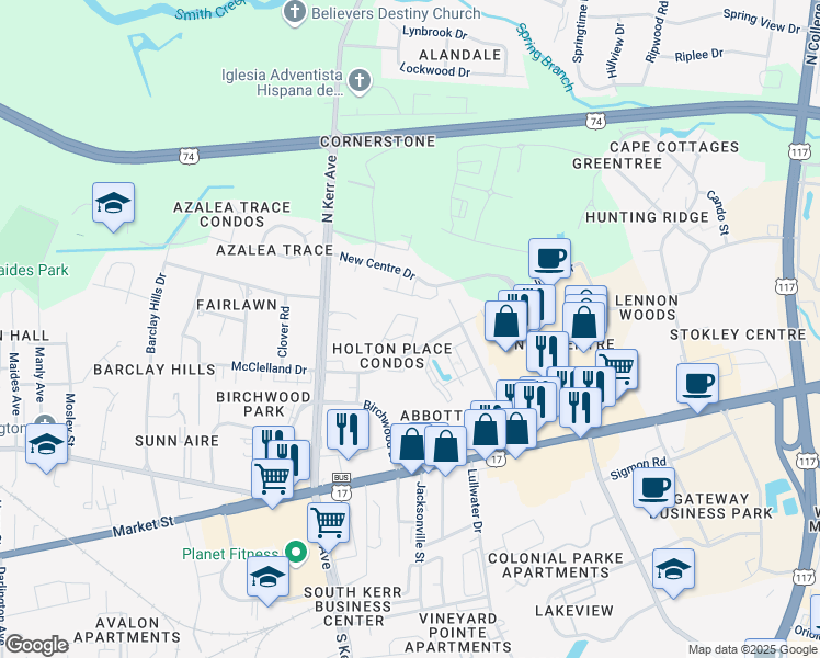 map of restaurants, bars, coffee shops, grocery stores, and more near 4639 McClelland Drive in Wilmington