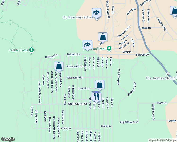 map of restaurants, bars, coffee shops, grocery stores, and more near 236 Moreno Lane in Sugarloaf