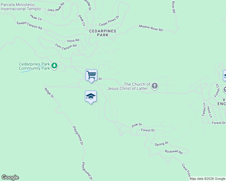 map of restaurants, bars, coffee shops, grocery stores, and more near Alder Creek Road in Crestline