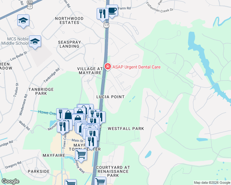 map of restaurants, bars, coffee shops, grocery stores, and more near 615 Caicos Court in Wilmington