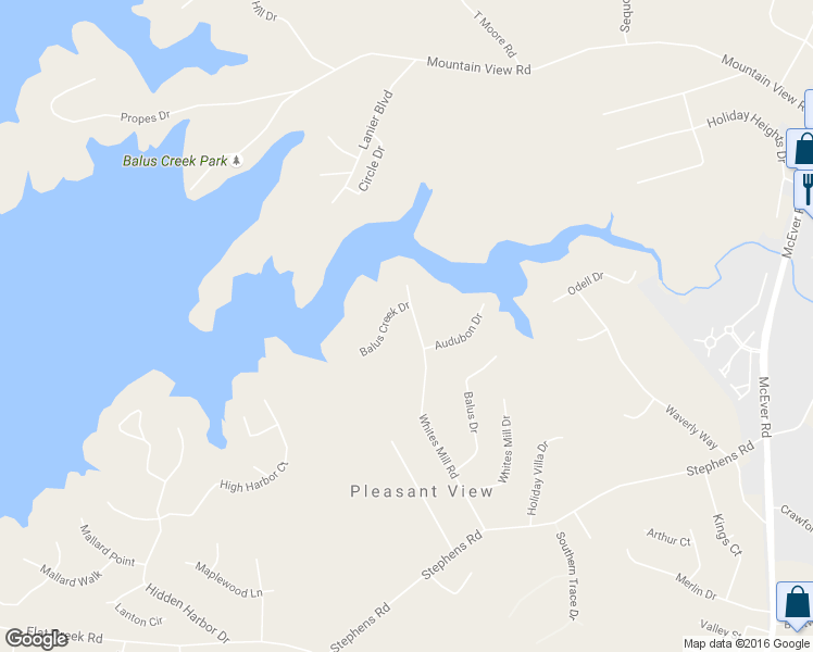 map of restaurants, bars, coffee shops, grocery stores, and more near 5114 Whites Mill Road in Gainesville