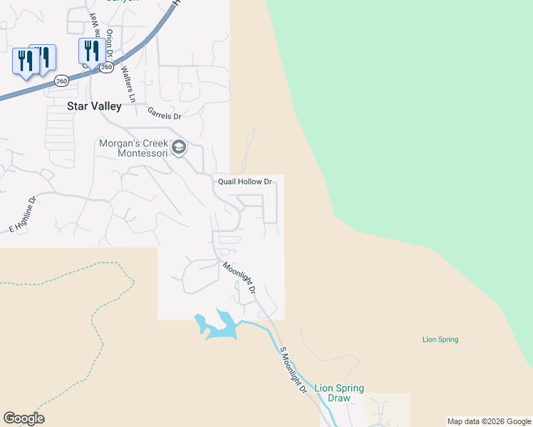 map of restaurants, bars, coffee shops, grocery stores, and more near 330 South Cedar Mill Road in Star Valley