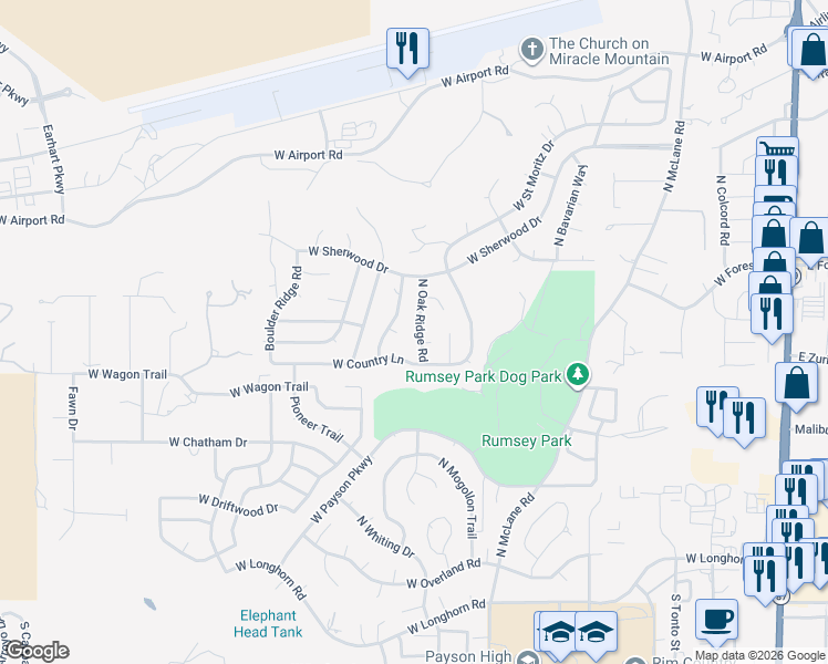 map of restaurants, bars, coffee shops, grocery stores, and more near 820 Eagle Ridge Circle in Payson