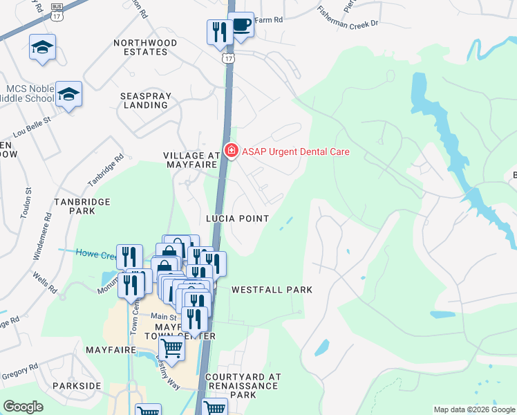 map of restaurants, bars, coffee shops, grocery stores, and more near 7027 Cayman Court in Wilmington