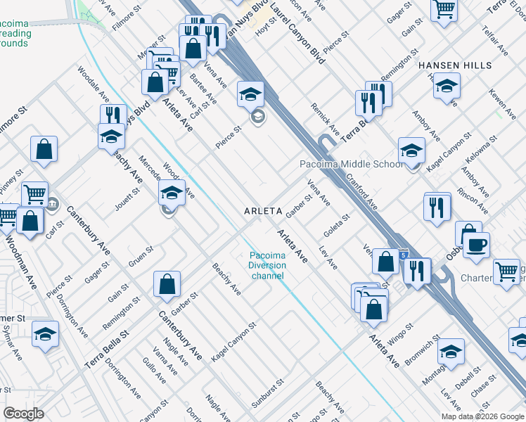 map of restaurants, bars, coffee shops, grocery stores, and more near in Los Angeles