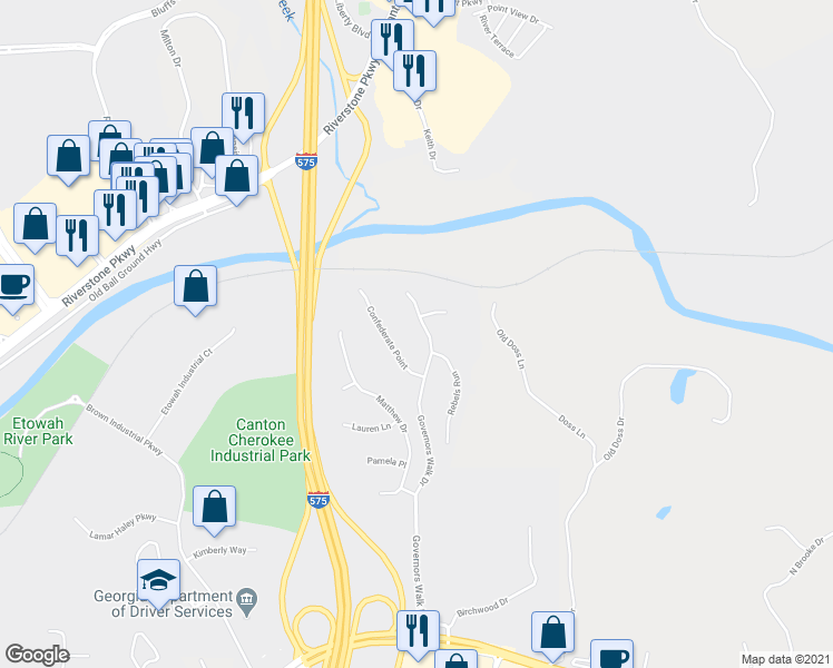 map of restaurants, bars, coffee shops, grocery stores, and more near 3338 Confederate Point in Canton