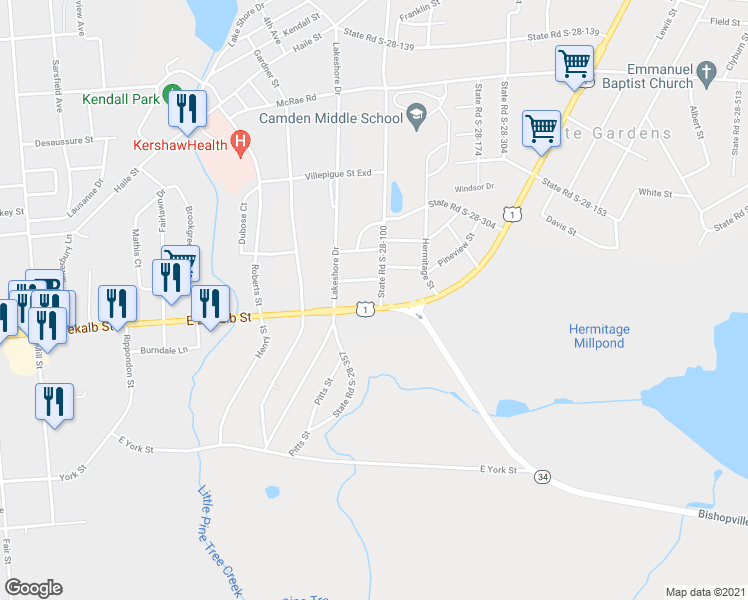 map of restaurants, bars, coffee shops, grocery stores, and more near 811 Jefferson Davis Highway in Camden