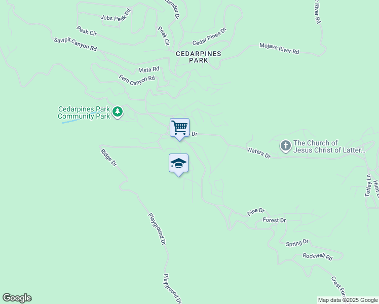 map of restaurants, bars, coffee shops, grocery stores, and more near 305 Big Deer Road in Crestline