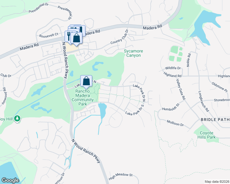 map of restaurants, bars, coffee shops, grocery stores, and more near 443 White Swan Court in Simi Valley