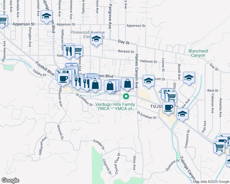 map of restaurants, bars, coffee shops, grocery stores, and more near 6919 Foothill Boulevard in Los Angeles
