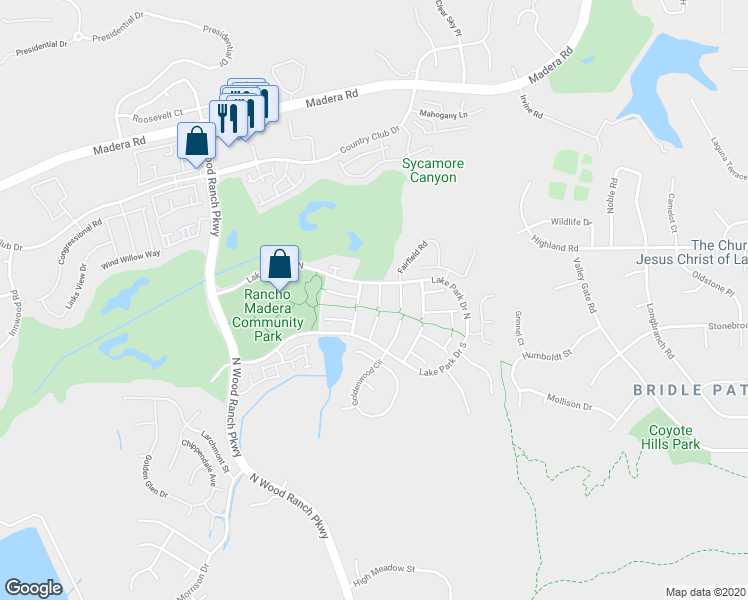 map of restaurants, bars, coffee shops, grocery stores, and more near 443 White Swan Court in Simi Valley