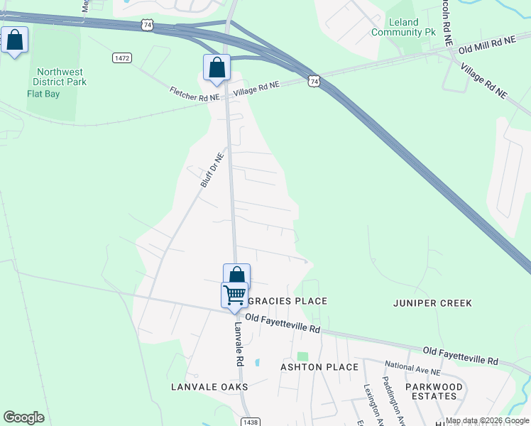 map of restaurants, bars, coffee shops, grocery stores, and more near 8951 Flat Path NE in Leland