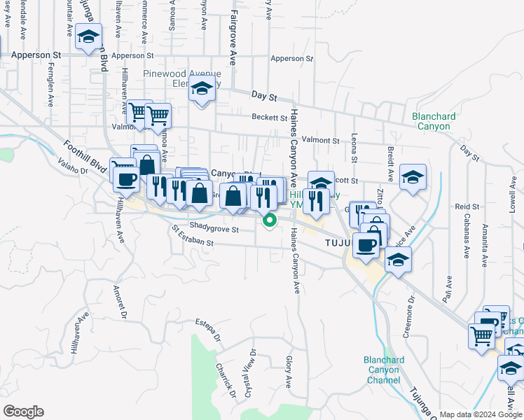 map of restaurants, bars, coffee shops, grocery stores, and more near 6858 Quinton Lane in Los Angeles