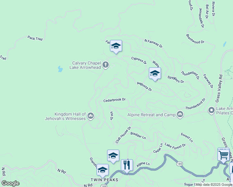 map of restaurants, bars, coffee shops, grocery stores, and more near 271 Chipmunk Drive in Twin Peaks