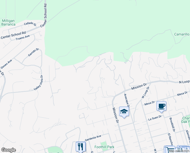 map of restaurants, bars, coffee shops, grocery stores, and more near 650 West Highland Drive in Camarillo