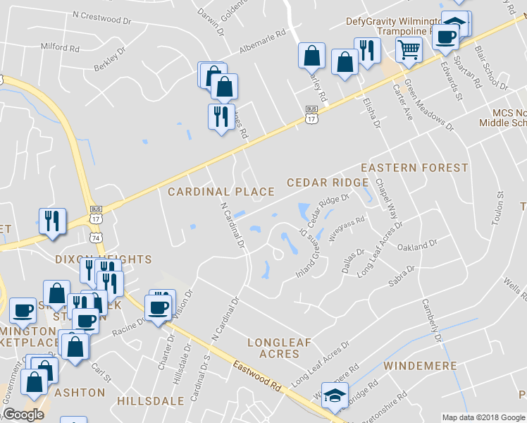 map of restaurants, bars, coffee shops, grocery stores, and more near 5928 Chester Street in Wilmington