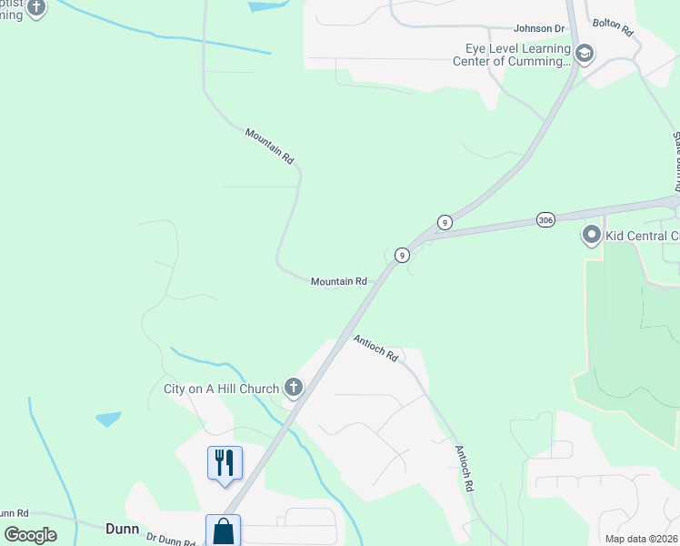 map of restaurants, bars, coffee shops, grocery stores, and more near 1950 Mountain Road in Cumming