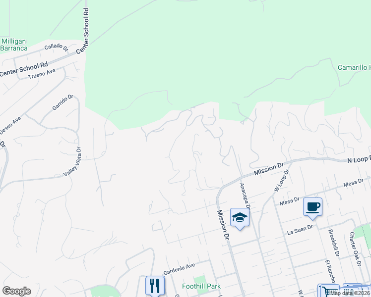 map of restaurants, bars, coffee shops, grocery stores, and more near 676 West Highland Drive in Camarillo