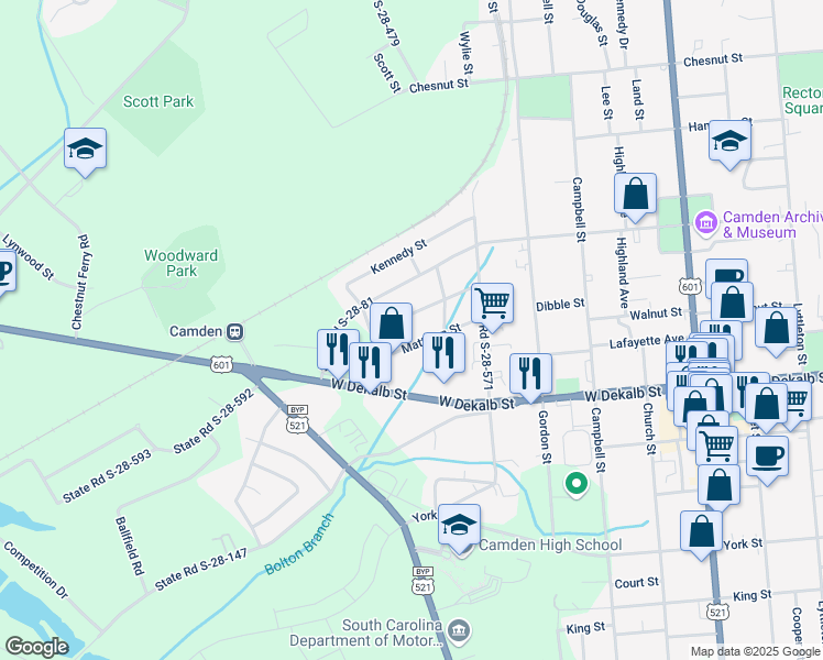 map of restaurants, bars, coffee shops, grocery stores, and more near 1136 Mattison Street in Camden