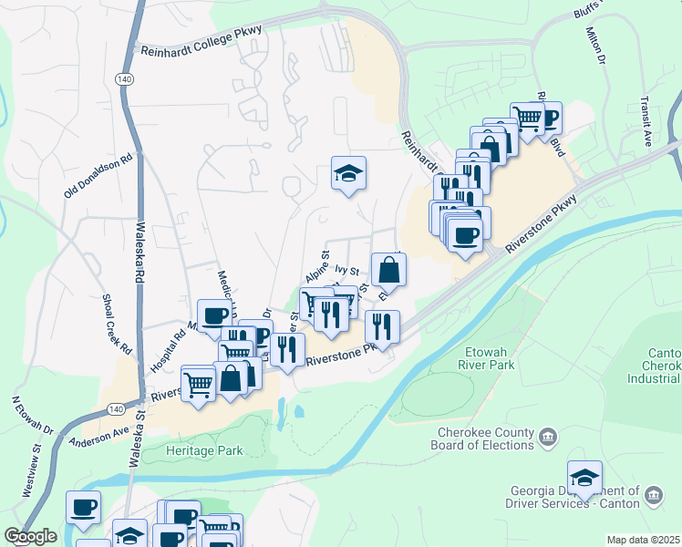 map of restaurants, bars, coffee shops, grocery stores, and more near 6 Ivy Street in Canton