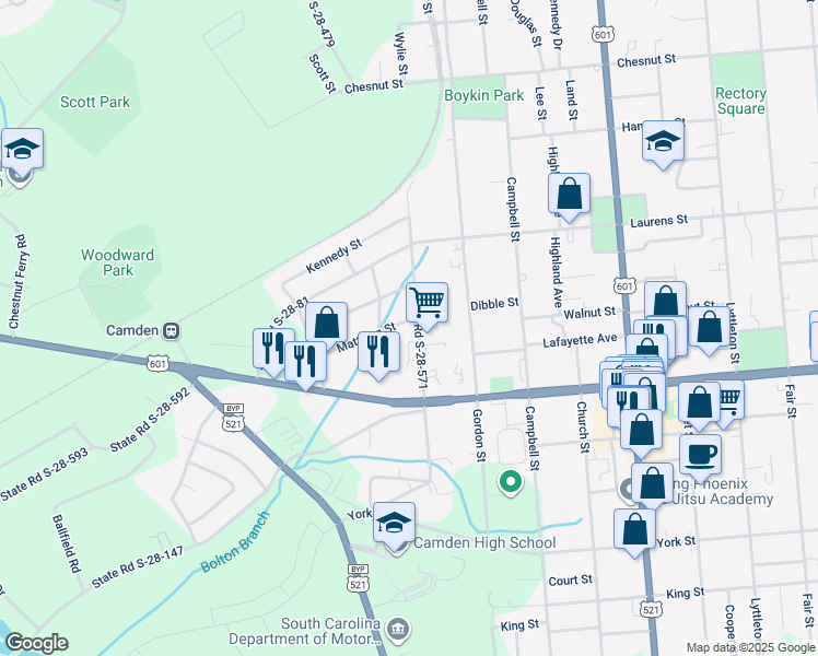 map of restaurants, bars, coffee shops, grocery stores, and more near 1221 Wylie Street in Camden