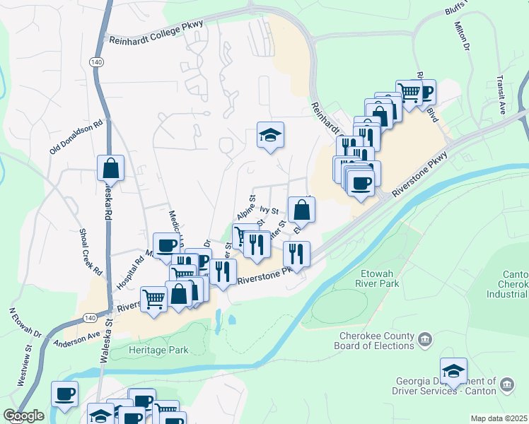 map of restaurants, bars, coffee shops, grocery stores, and more near 6 Ivy Street in Canton
