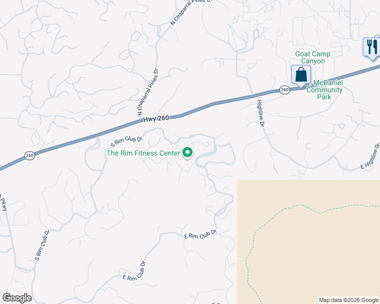 map of restaurants, bars, coffee shops, grocery stores, and more near 104 South Stewart Vista Road in Payson
