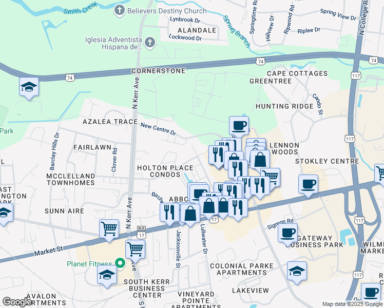 map of restaurants, bars, coffee shops, grocery stores, and more near 5013 McClelland Drive in Wilmington