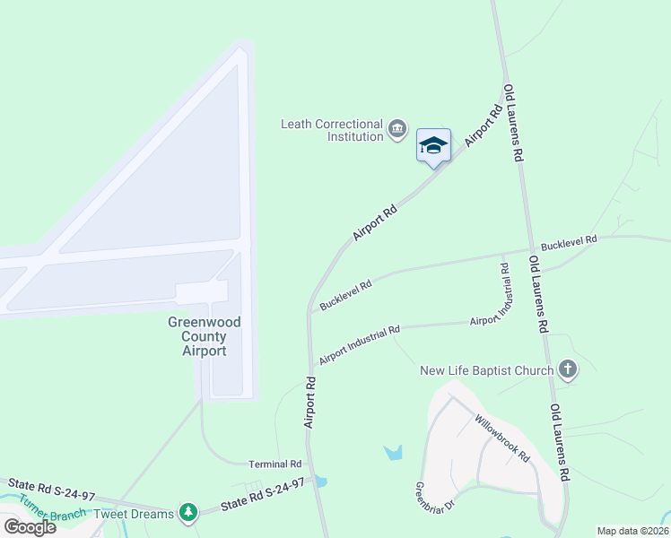 map of restaurants, bars, coffee shops, grocery stores, and more near 2809 Airport Road in Greenwood
