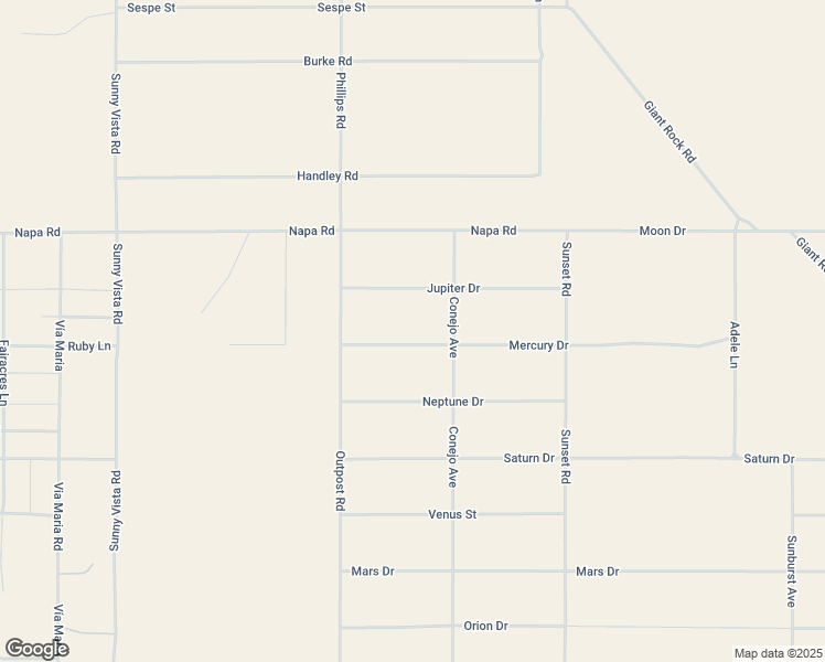 map of restaurants, bars, coffee shops, grocery stores, and more near Mercury Drive in Joshua Tree