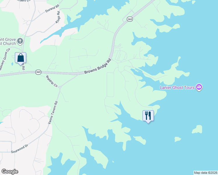 map of restaurants, bars, coffee shops, grocery stores, and more near 8915 Pine Tree Cir in Gainesville