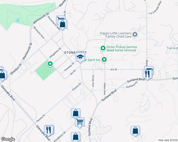 map of restaurants, bars, coffee shops, grocery stores, and more near 10902 Art Street in Los Angeles