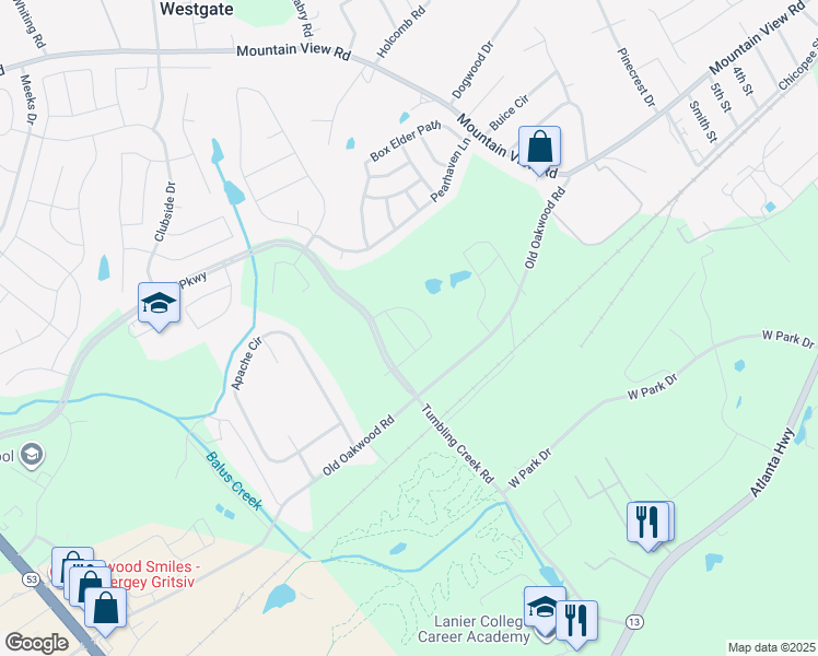 map of restaurants, bars, coffee shops, grocery stores, and more near Millside Parkway in Gainesville